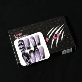 Love Scratch 10PCs Purple Short 4D Art Handmade Press-on Nails (size: M)