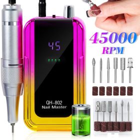 45000RPM Nail Drill Machine Blue Red Gradient Colour Portable Nail Drill Machine Plug-in Nail Polisher for Home Nail Salon Gel Nail Polishing (Color: Pink-USB)