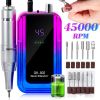 45000RPM Nail Drill Machine Blue Red Gradient Colour Portable Nail Drill Machine Plug-in Nail Polisher for Home Nail Salon Gel Nail Polishing