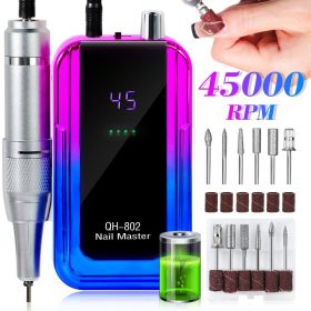 45000RPM Nail Drill Machine Blue Red Gradient Colour Portable Nail Drill Machine Plug-in Nail Polisher for Home Nail Salon Gel Nail Polishing (Color: Blue-USB)