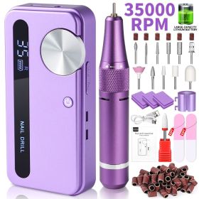35000RPM Electric Nail Drill Machine Professional Nail Drills for Gel Nails Polish Rechargeable Portable Nail File Manicure Tool (Color: DMJTZ-M50-Purple-USB)