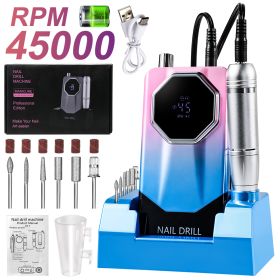 45000RPM Professional Portable Nail Drill Cordless Low Noise Nail Filer Electric Machine With Efile Bits & Base For Acrylic Nails, Electric Nail File (Option: Color)