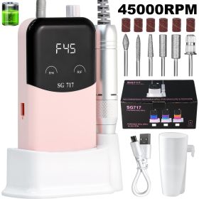 Professional Electric Nail Drill Machine Gradient - Solid Color, 45000RPM Portable Rechargeable Efile Nail Drill Cordless,Electric Nail File Kit For W (Color: Pink)