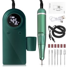 45000RPM Professional Nail Drills Kit With 6 Drill Bits, Portable Electric Nail Drill For Acrylic Nails Gel Polishing Removing, Rechargeable Nail File (Color: Green)