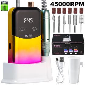 Professional Electric Nail Drill Machine Gradient - Solid Color, 45000RPM Portable Rechargeable Efile Nail Drill Cordless,Electric Nail File Kit For W (Color: Yellow)