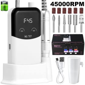 Professional Electric Nail Drill Machine Gradient - Solid Color, 45000RPM Portable Rechargeable Efile Nail Drill Cordless,Electric Nail File Kit For W (Color: White)
