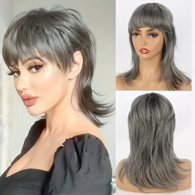 14-Inch Mullet Wig With A Fluffy Layered Pixie Cut Made From Synthetic Short Straight Hair, Crafted From High-Temperature Chemical Fiber, Perfect For (Option: Gray-14inch)
