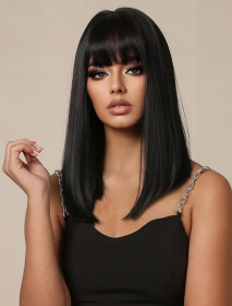 Self-pickup Medium-length Straight Hair Fully Machined Bangs Wig 14 Inches Natural Black Heat-resistant Fiber High Temperature Silk Wig Dyeable And Pe (Option: SUE161B)