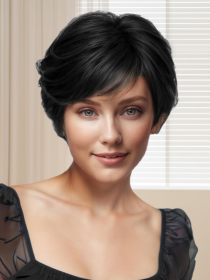 8 Inch Straight Short Bob Hair Flat Bangs Cute Central Dot Skin Top Heat Resistant Synthetic Wigs Natural Black --Only Supports Self-pickup. (Option: SUE151B)