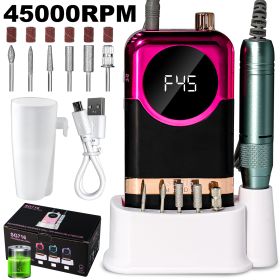 Electric Nail Drill Professional Kit - 45000RPM Portable Nail File Electric E File With 6 Bits & Base-LED Screen-Ultra-Silent, Rechargeable Nail Drill (Color: Red)