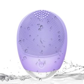 High Frequency Vibration Silicone Facial Cleansing Brush USB Rechargeable Electric Waterproof Silicone Facial Cleanser Thanksgiving Gift Christmas Gif (Color: Purple)