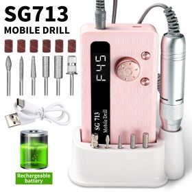 Electric Nail Drill - 45000RPM Portable Nail Drill-Rechargeable Nail E-File Kit With 6 Bits & Base-LED Screen-Ultra-Silent, Rechargeable Nail Drills M (Color: Pink)