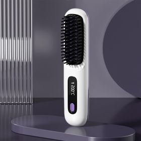 S7 Portable Cordless Hair Straightening Brush With LED Display - Lightweight Mini Negative Ion Hot Brush, USB Rechargeable Women's Travel Essentials G (Color: White)