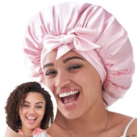 Silk Bonnet, Satin Hair Bonnet For Sleeping For Wavy Curly Natural Hair (Color: Pink)