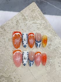 Hand-painted Three-dimensional Grapefruit High-grade Nail Dressing Hand-made (Option: Almond-M)