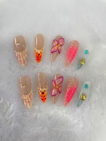 Hand-painted Three-dimensional Carved High Class Elegant Hand-worn Armor Hand-made (Option: Long Tip-M)